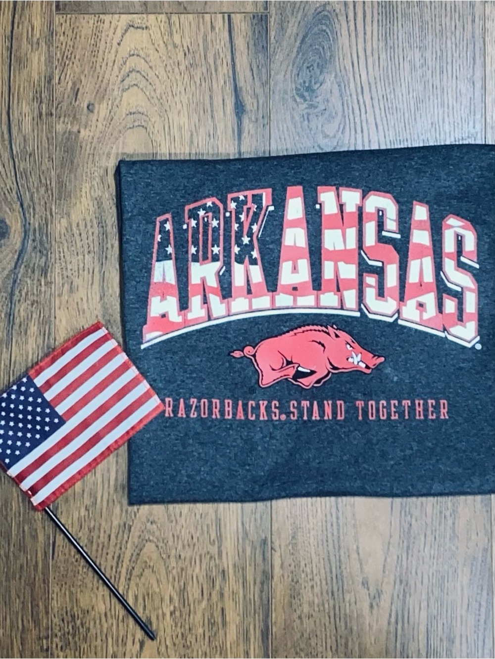 Arkansas ‘Razorbacks Stand Together’ Men’s Patriotic Gray Crewneck T-Shirt XL